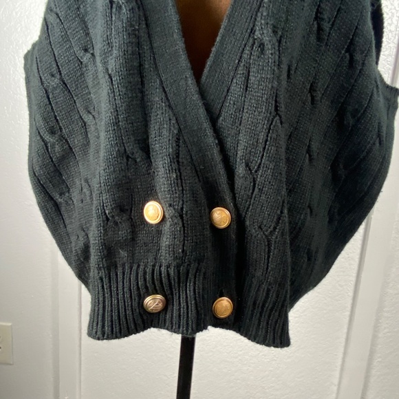 Leslie Fay Vintage Black Cable Knit Button Vest Women’s 2X Gold Button Classic - Picture 3 of 9